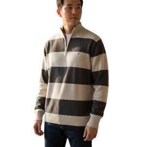 Tommy Hilfiger Grey & Blue Striped Rugby Knit Pullover size XXL